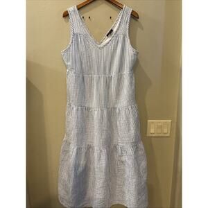 Quince Women 100% Organic Cotton Gauze Tiered Maxi Dress Nantucket Blue M